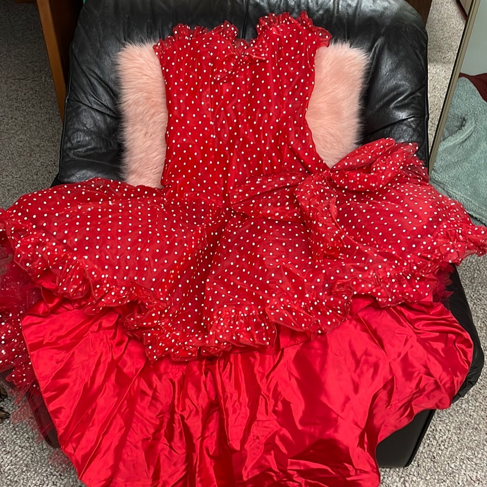 Vintage Red Asymmetrical Polka Dot Dress